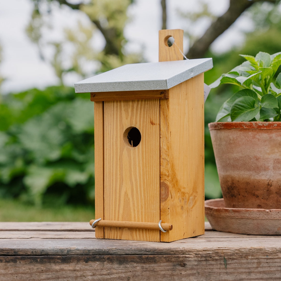 Fuglekasse, furu med sinktak, L: 19 cm B: 16 cm H: 29 cm