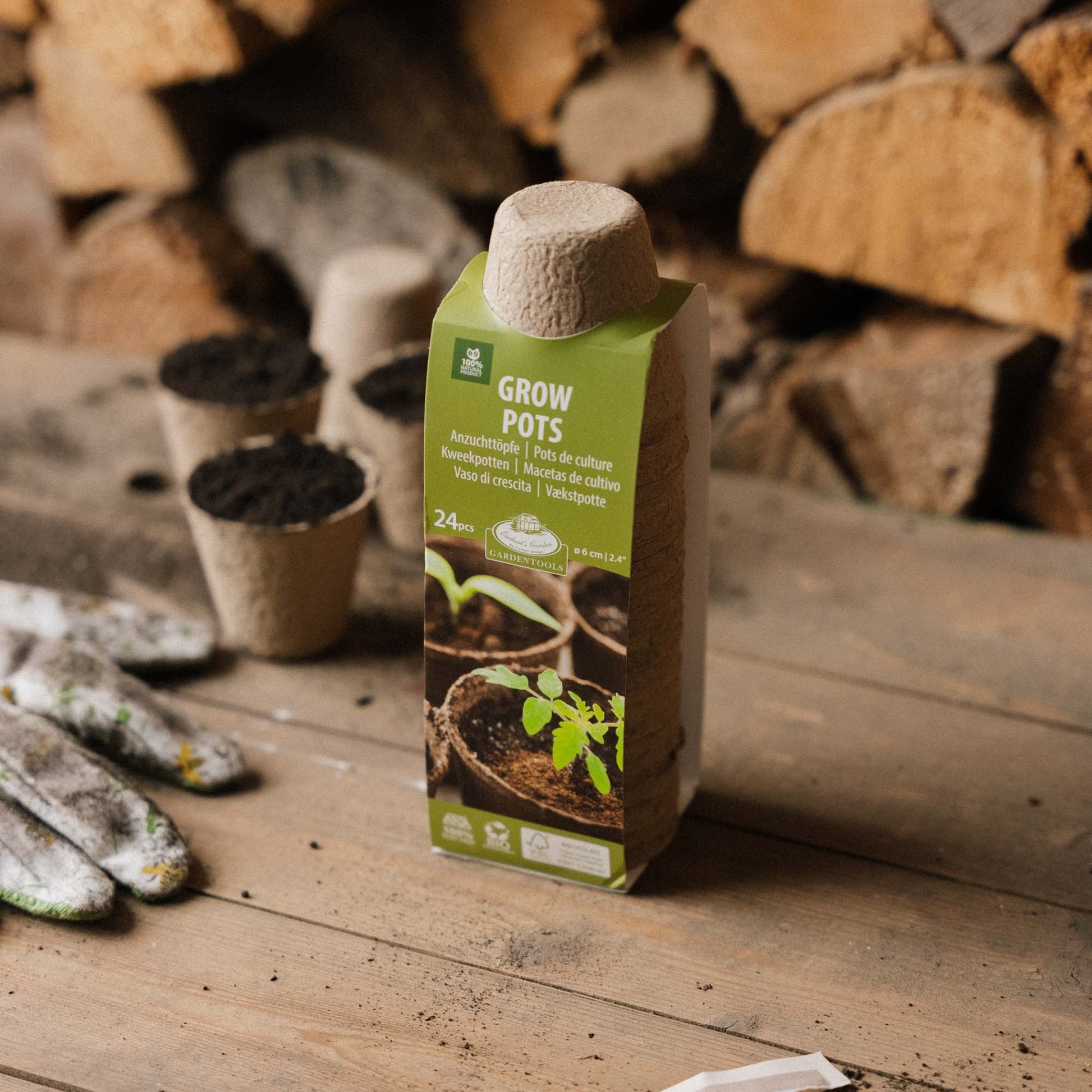 Nedbrytbar fiberpotte 5cm, 24 stk