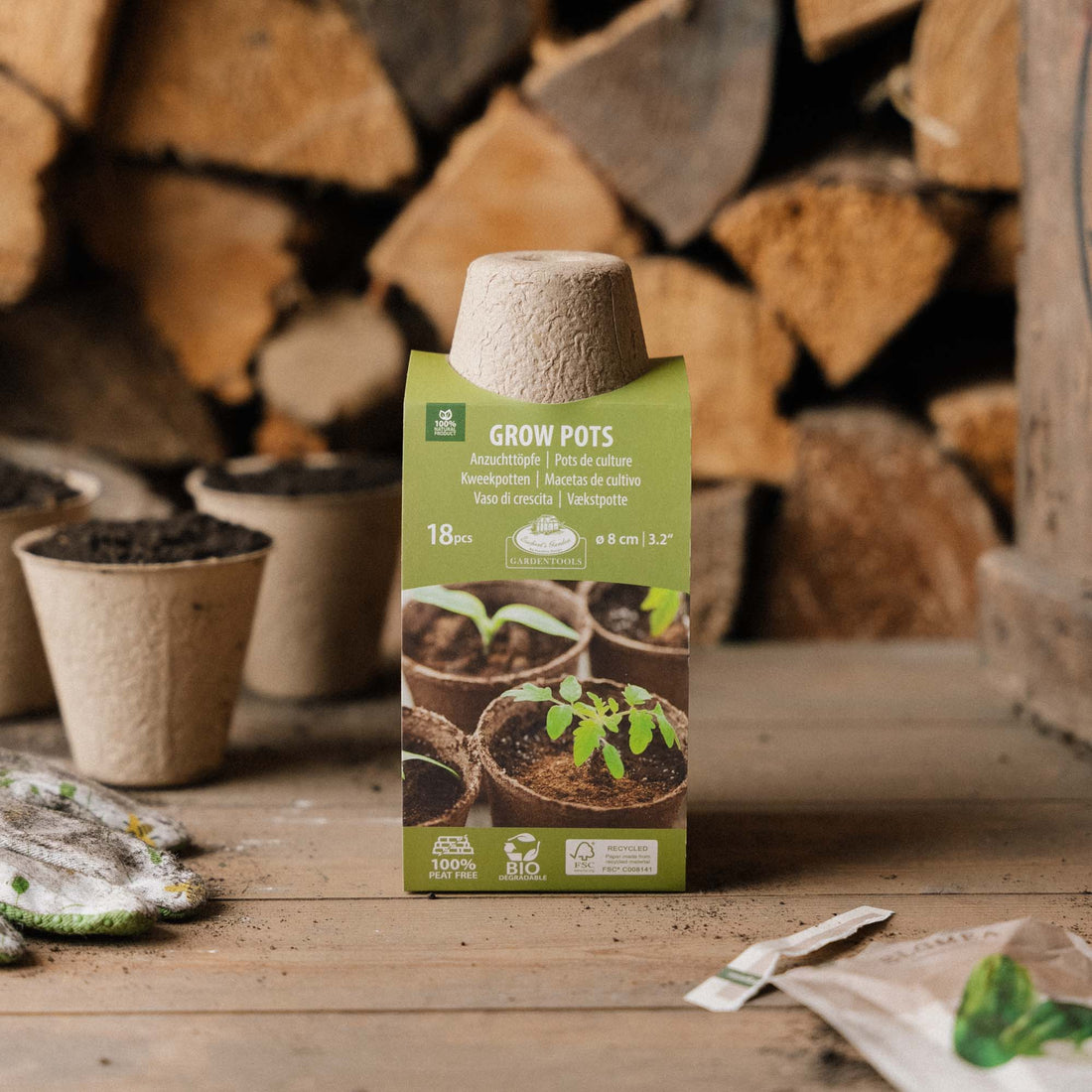 Nedbrytbar fiberpotte 8 cm, 18 stk