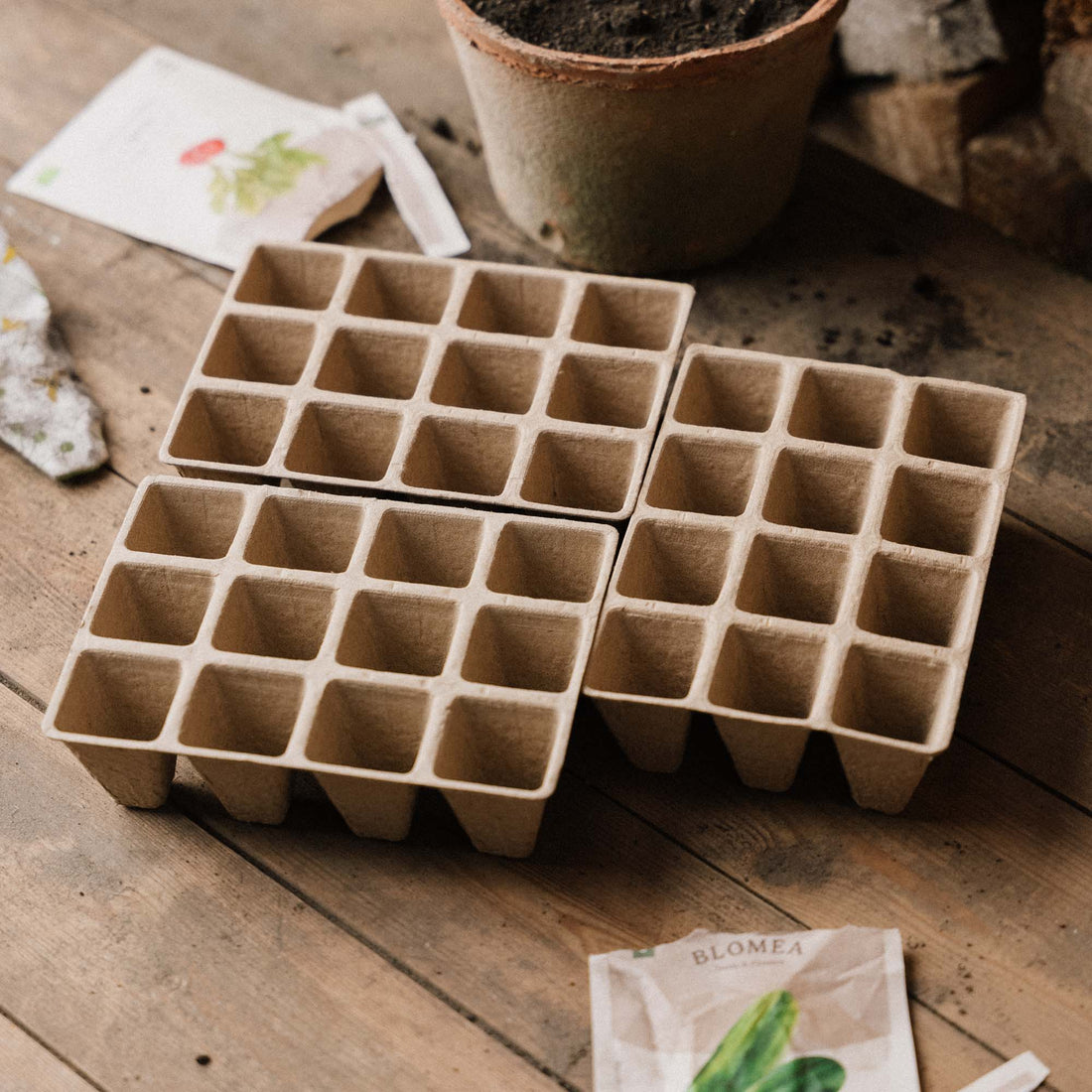 Nedbrytbare såbrett, små, 3 stk