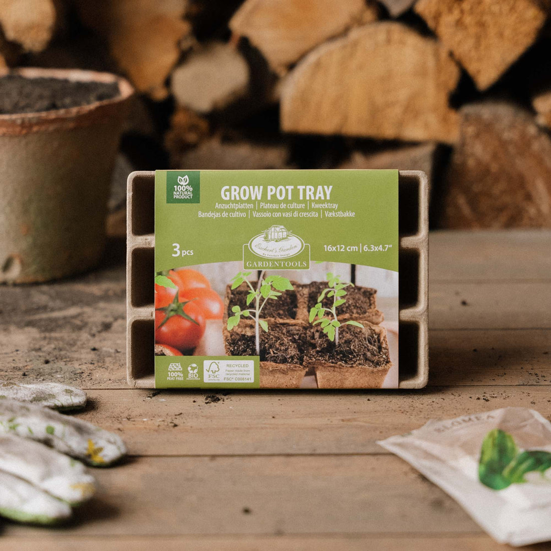 Nedbrytbare såbrett, små, 3 stk