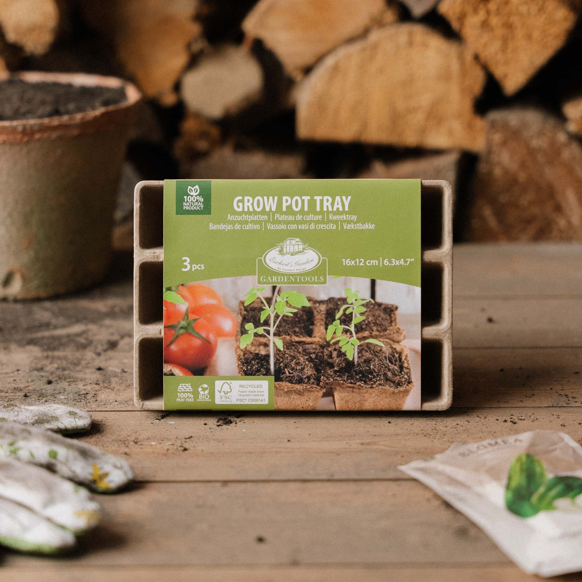 Nedbrytbare såbrett, små, 3 stk