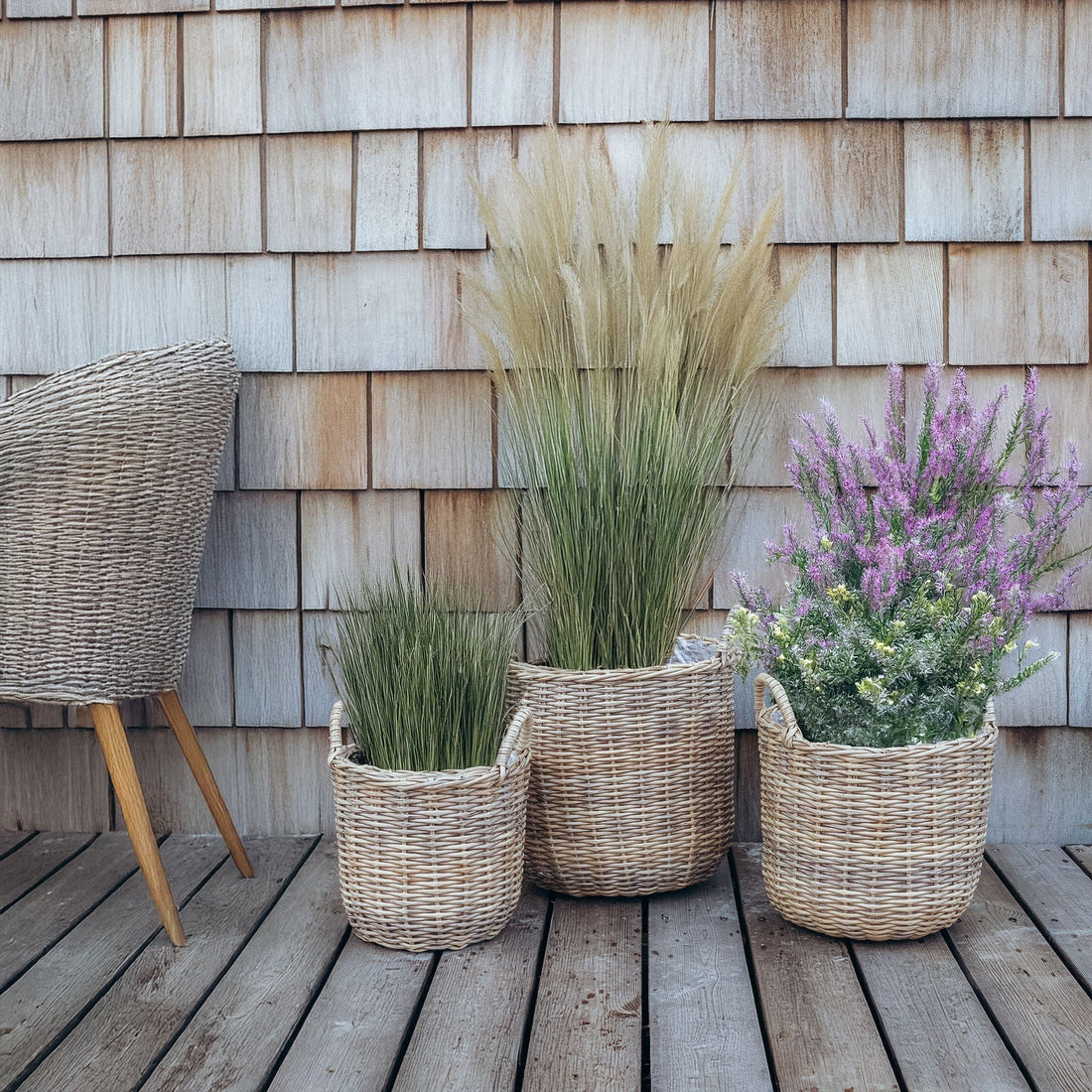 Rattan plantekurv i natur, 3 stk