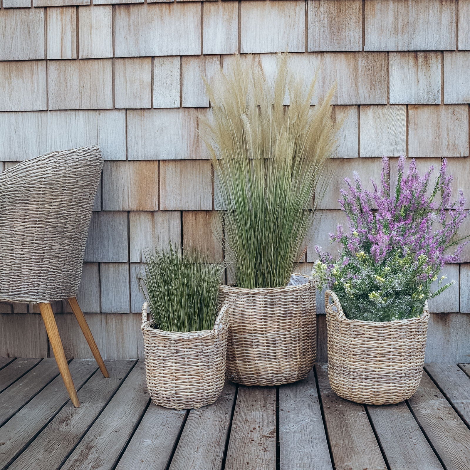 Rattan plantekurv i natur, 3 stk