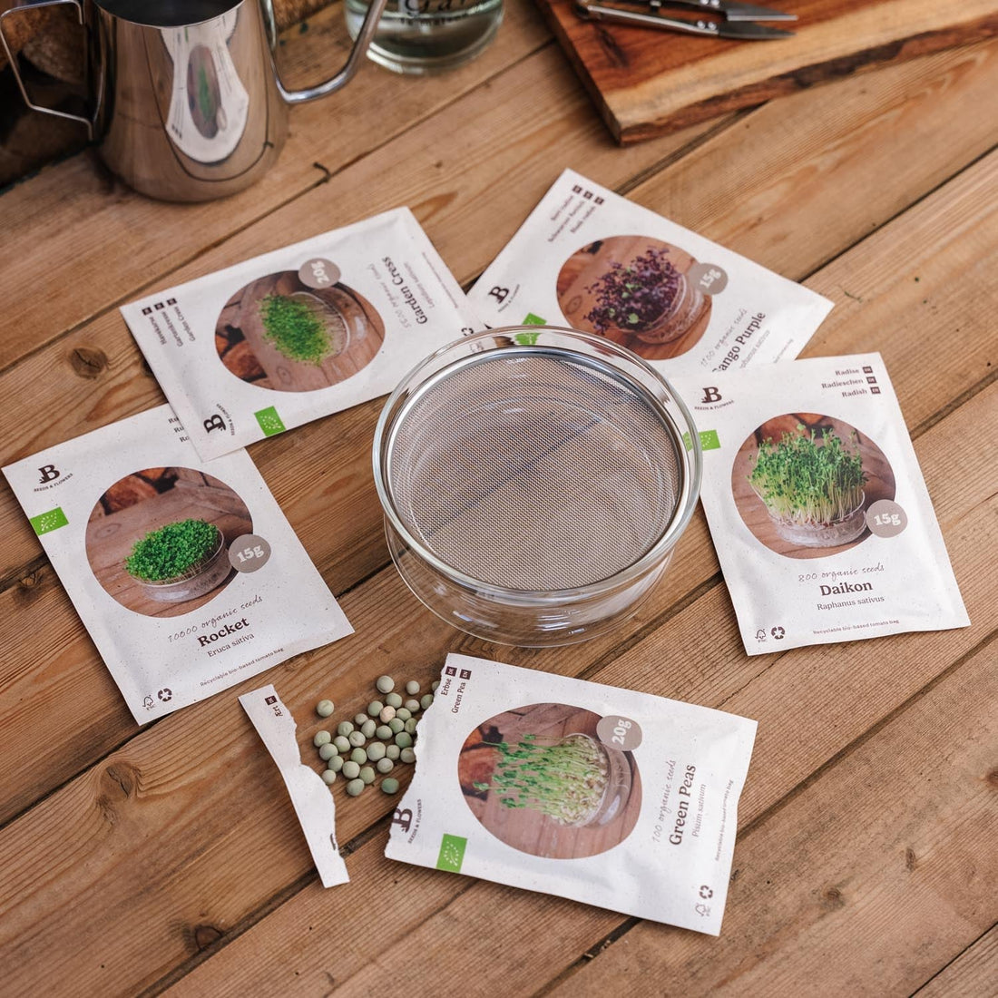 Spirepakken med spirekrukke - 5 poser økologiske frø